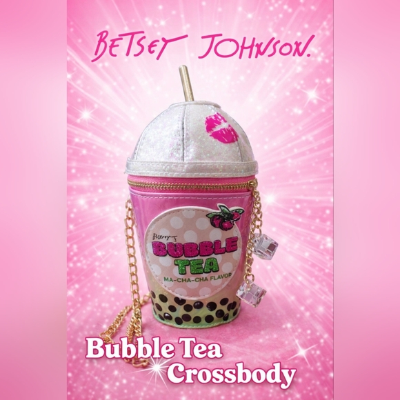 Betsey Johnson Handbags - Betsey Johnson Bubble Tea Pink Crossbody Bag Long Gold Chain Y2K Kawaii Coquette